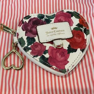 Juicy Couture Zipper Heart Wallet Pouch Floral Roses Excellent Condition